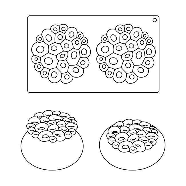 TOP09S - Top silicone mould CORAL 300 x 175 mm, 2 indents Ø 135 x h 15 mm - vol.90 ml + pack - Zucchero Canada